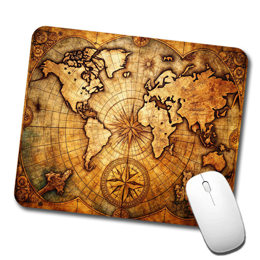 Ancient World Map with Compass Rose Low Profile Mouse Pad Mat
