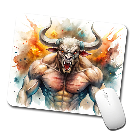 Angry Fantasy Minotaur Watercolor Low Profile Mouse Pad Mat