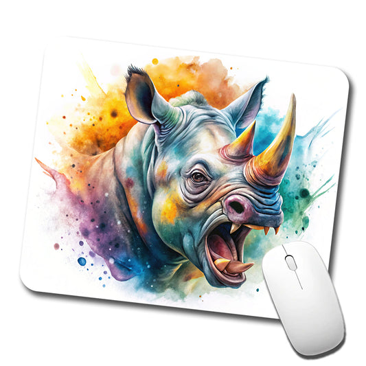 Angry Rhino Rhinoceros Watercolor Low Profile Mouse Pad Mat