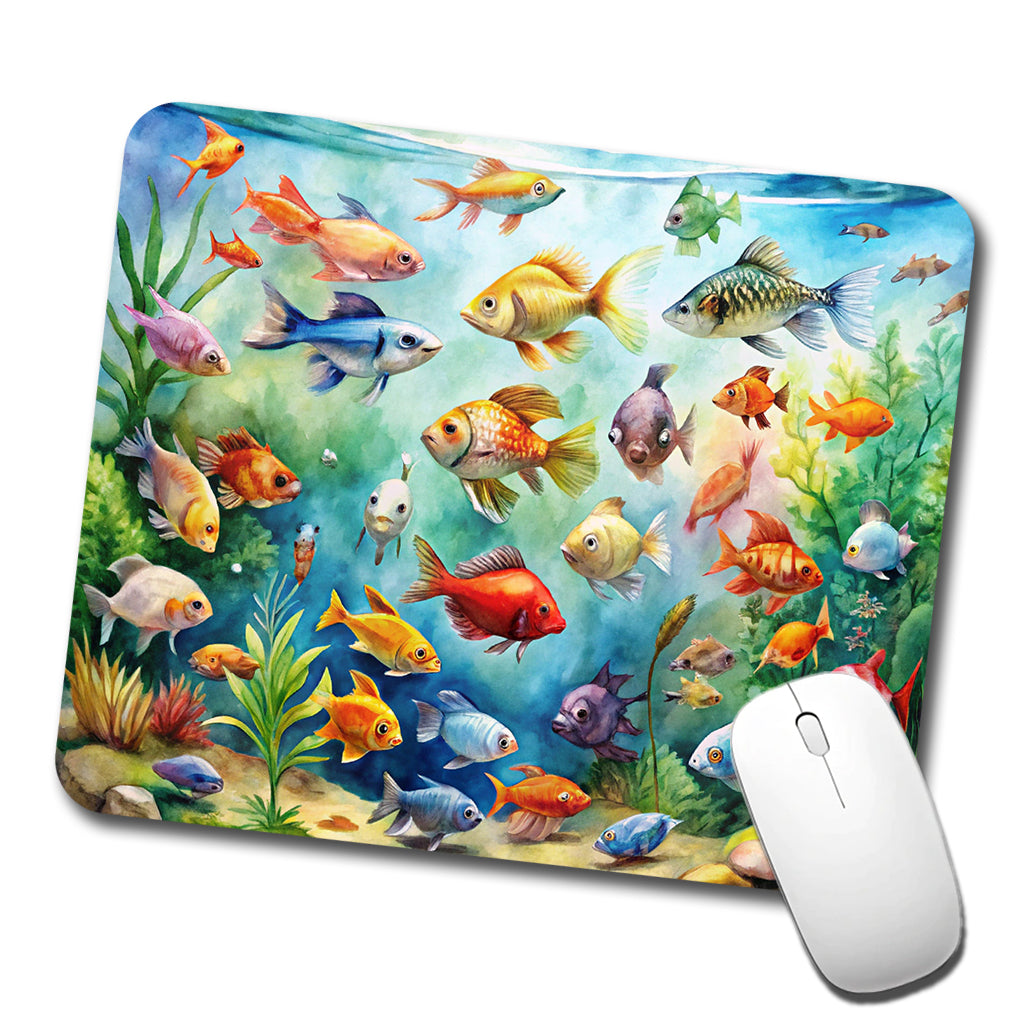 Aquarium Full Of Fish Watercolor Low Profile Mouse Pad Mat