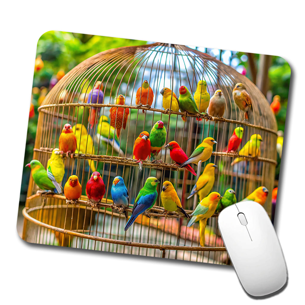 Bird Cage with Canaries Low Profile Mouse Pad Mat