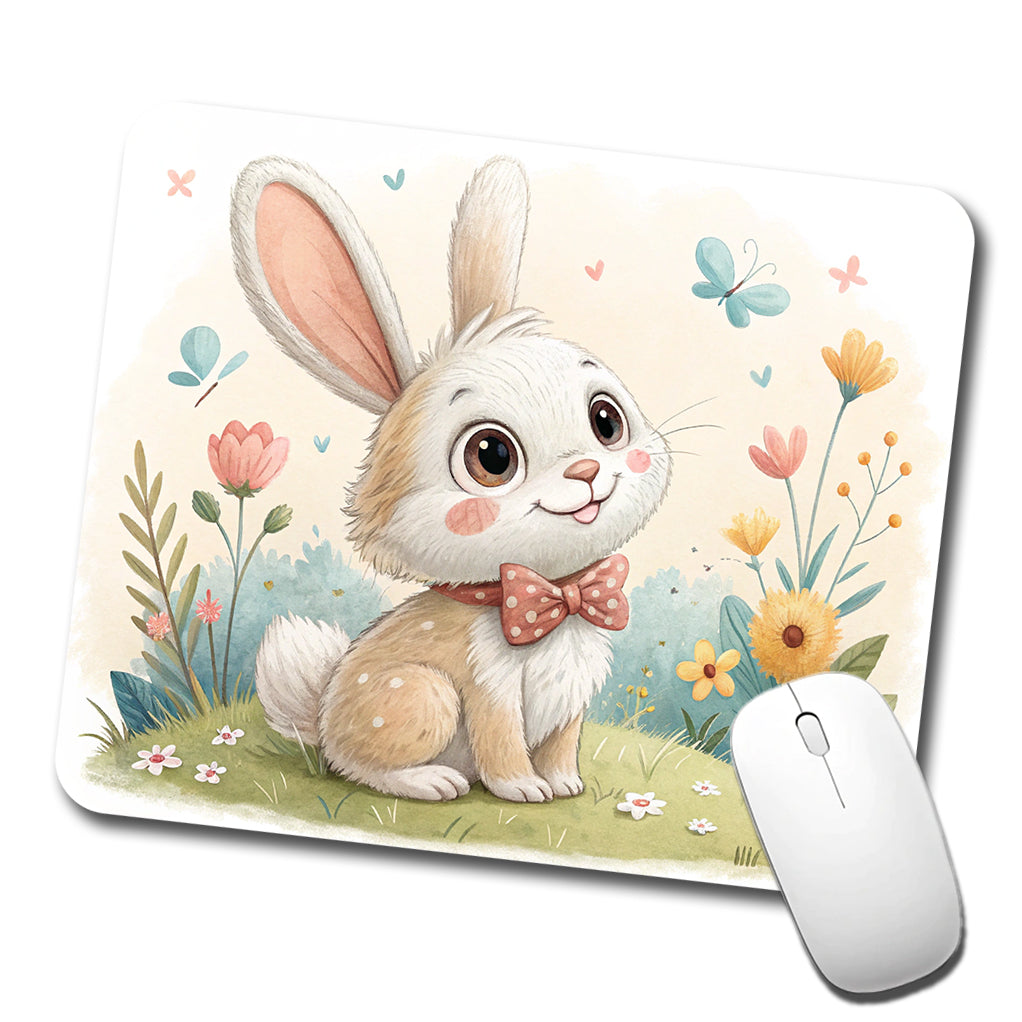 Bunny Rabbit Children's Illustration Style Low Profile Mouse Pad Mat