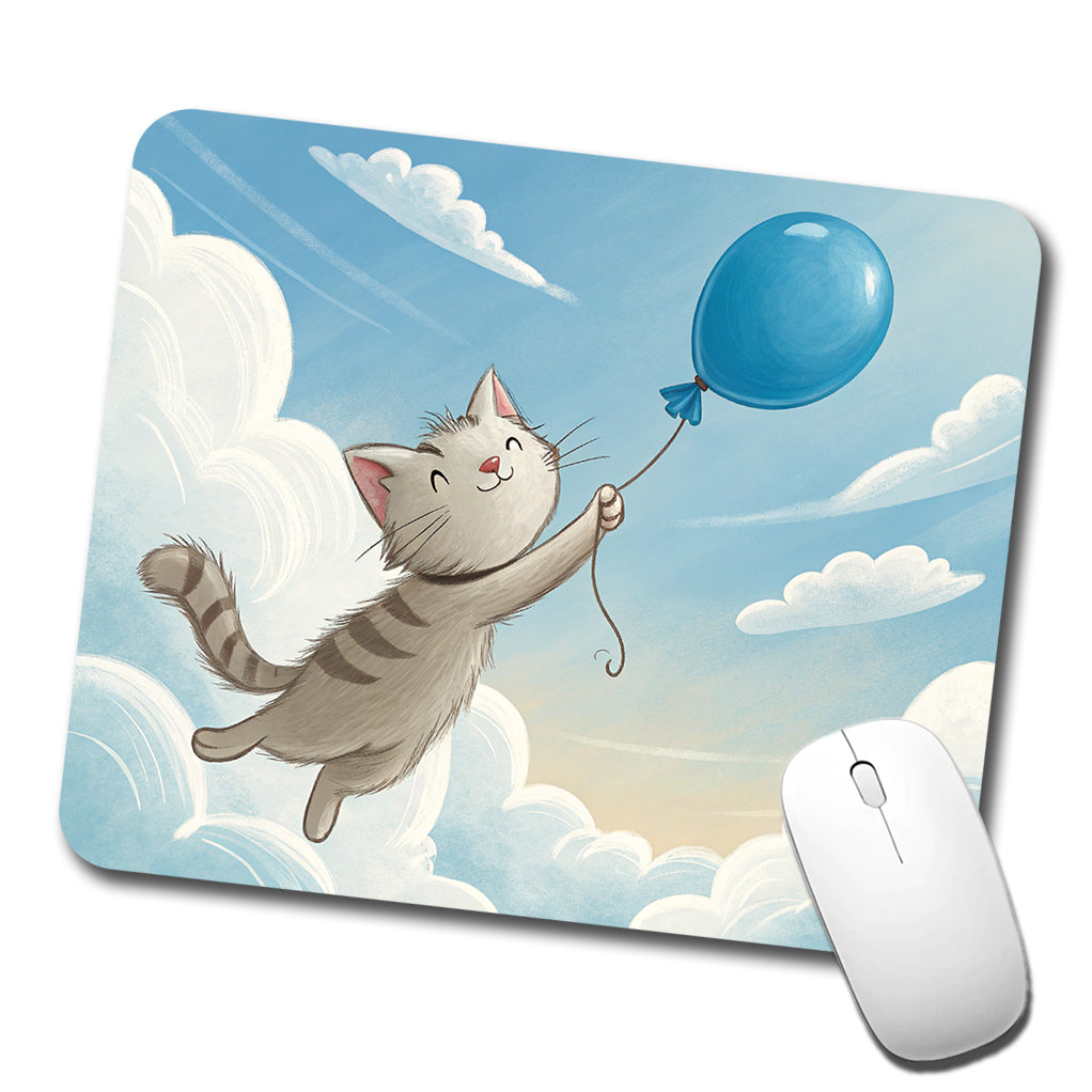 Cat Carried by Blue Balloon into the Sky Low Profile Mouse Pad Mat
