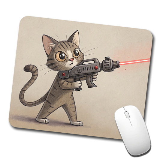 Cat With Laser Gun Sci-fi Cartoon Low Profile Mouse Pad Mat
