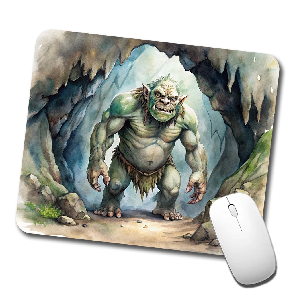 Cave Troll Fantasy Monster Watercolor Low Profile Mouse Pad Mat