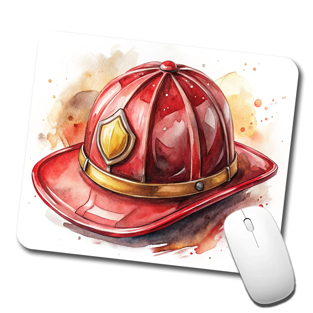 Classic Red Firefighter Fireman Helmet Watercolor Low Profile Mouse Pad Mat