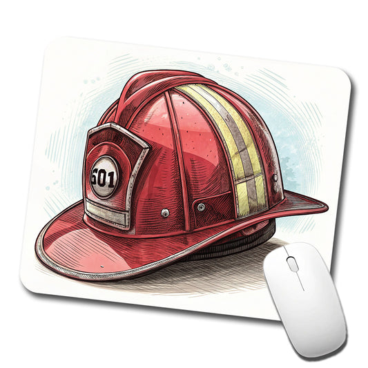Classic Red Firefighter Fireman Helmet Low Profile Mouse Pad Mat