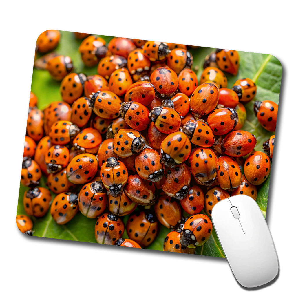 Close-Up Of Ladybugs Covering Leaf Low Profile Mouse Pad Mat