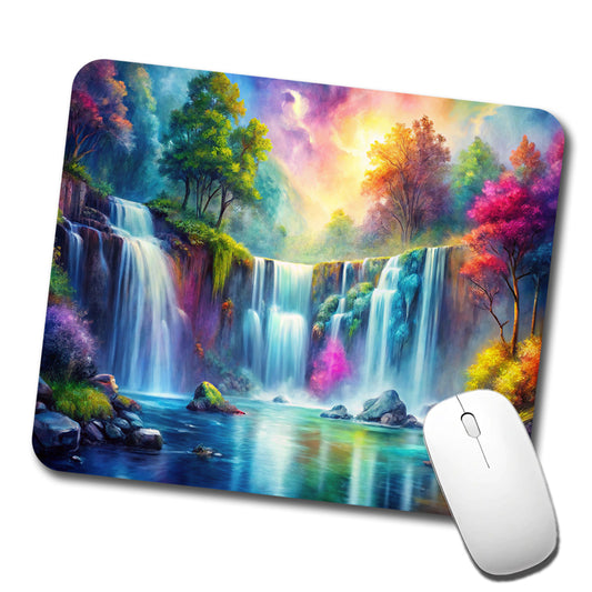 Colorful Fantasy Forest Waterfalls Low Profile Mouse Pad Mat