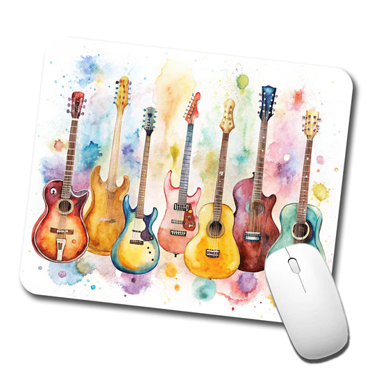 Colorful Guitar Collection Watercolor Low Profile Mouse Pad Mat