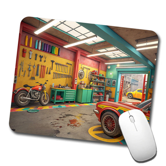 Colorful Mechanic's Garage Low Profile Mouse Pad Mat