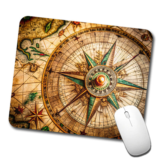 Compass Rose on an Ancient Nautical Maritime Map Low Profile Mouse Pad Mat