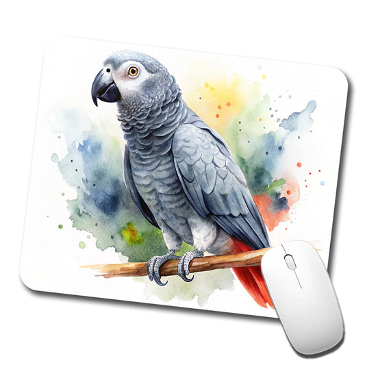 Congo African Grey Parrot Watercolor Low Profile Mouse Pad Mat