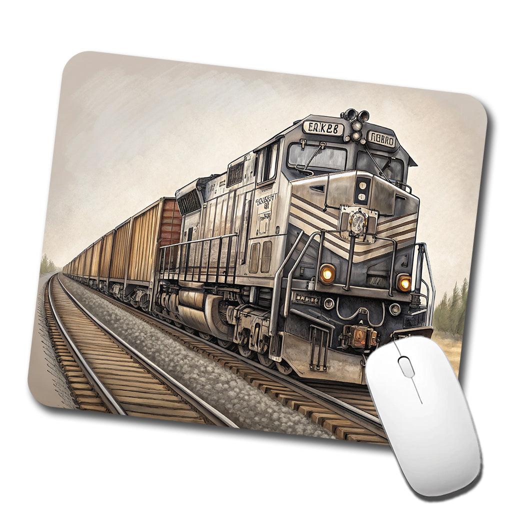 Diesel Locomotive Pulling A Long Line Of Freight Cars Low Profile Mouse Pad Mat