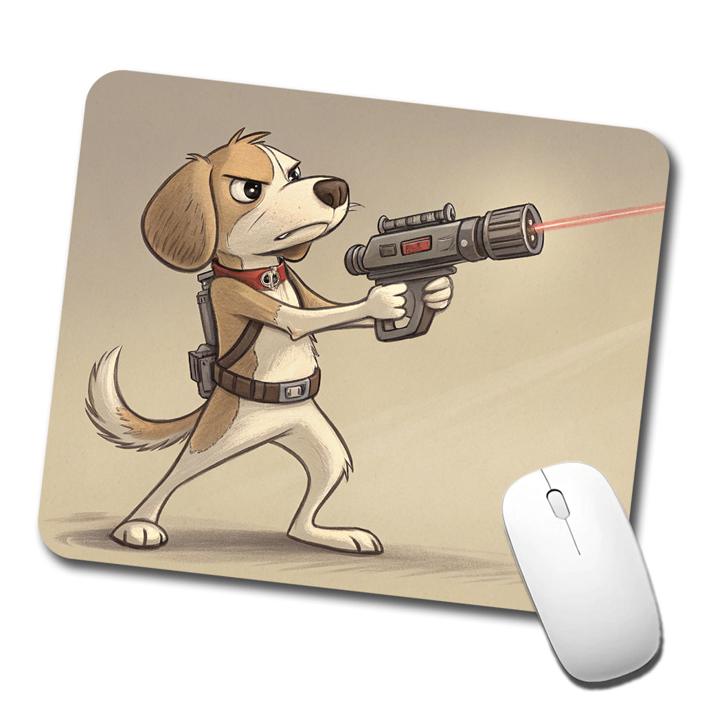 Dog With Laser Gun Sci-fi Cartoon Low Profile Mouse Pad Mat