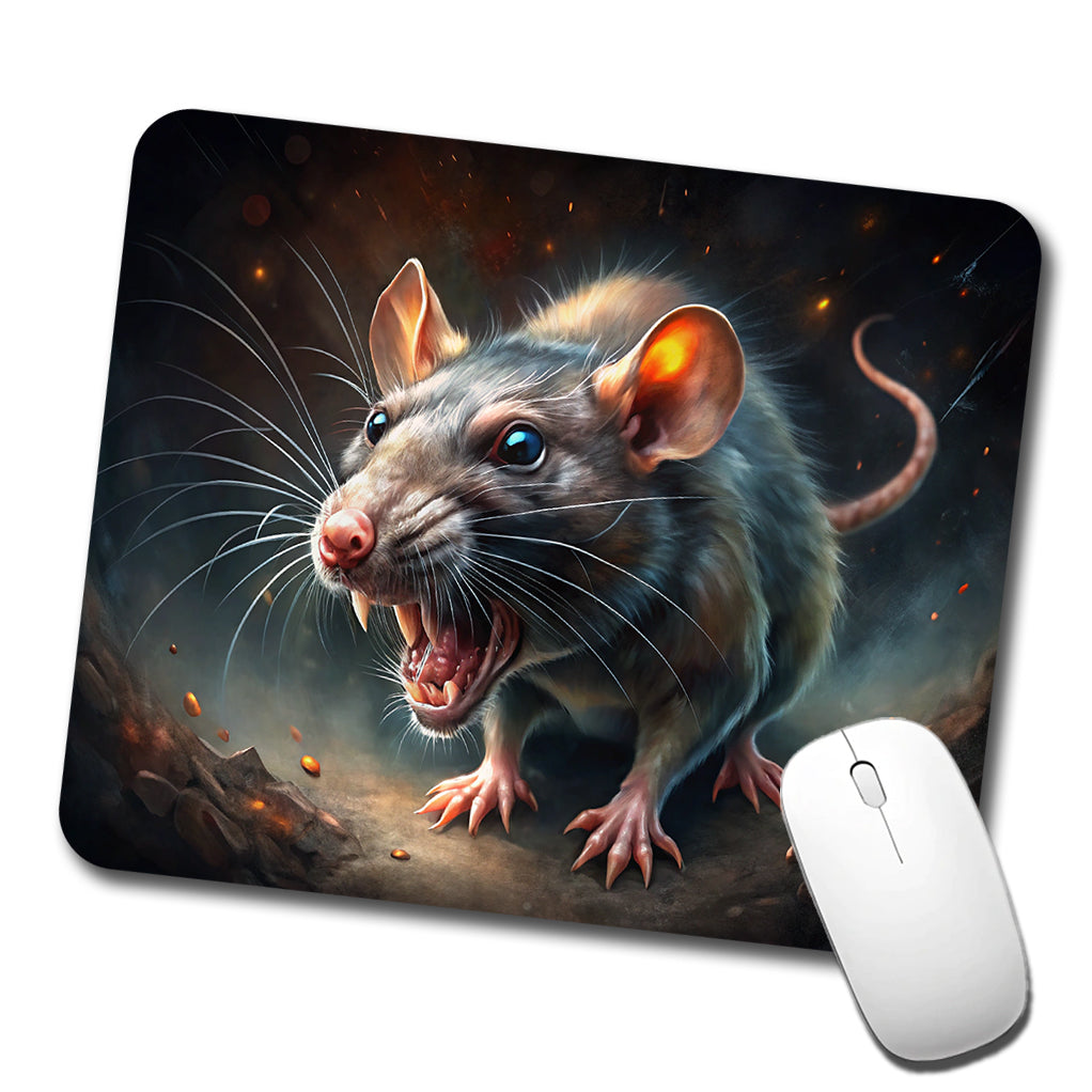 Evil Angry Rat Black Watercolor Low Profile Mouse Pad Mat