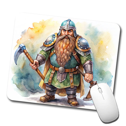 Fantasy Dwarf Fighter Warrior Tank Watercolor Low Profile Mouse Pad Mat