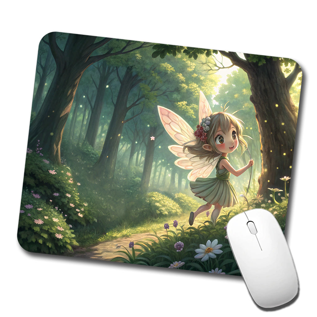 Fantasy Forest Pixie Girl Anime Style Low Profile Mouse Pad Mat