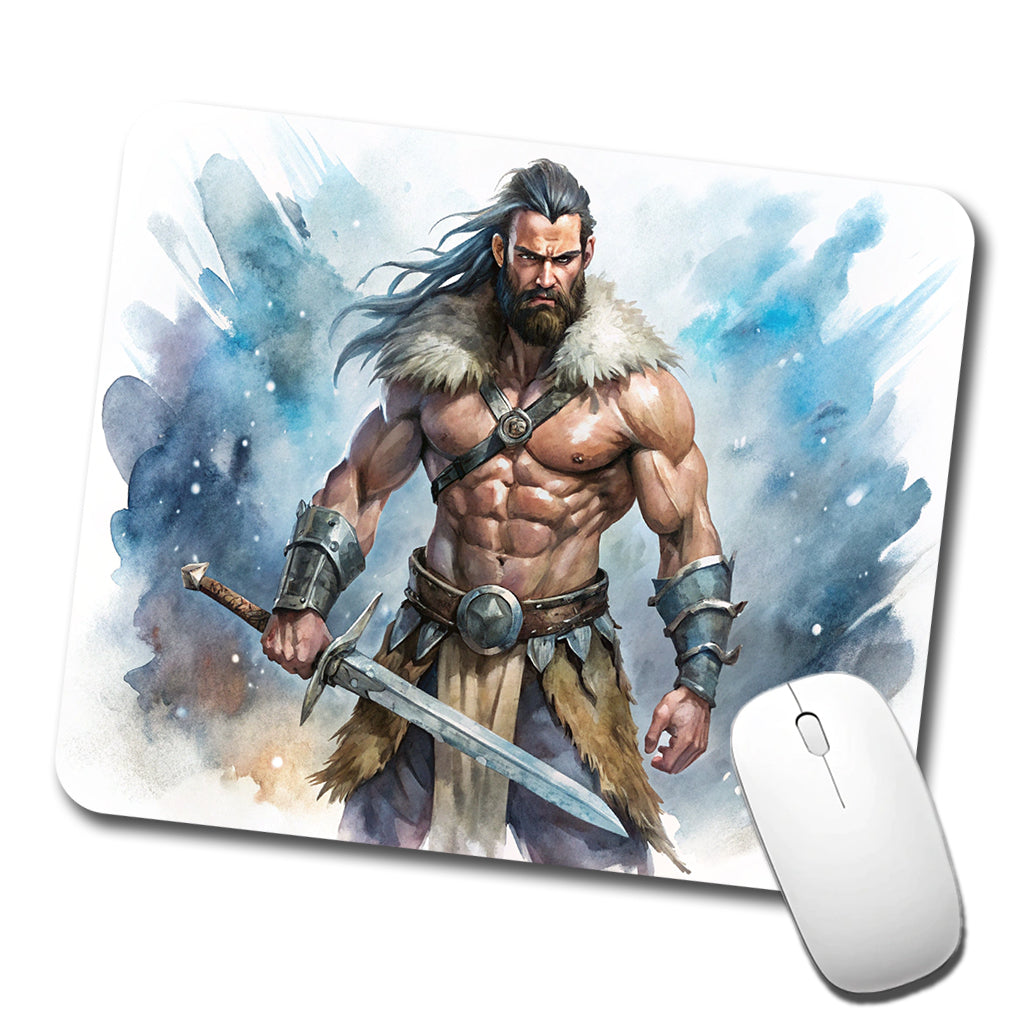 Fantasy Male Barbarian With Two-Handed Sword Low Profile Mouse Pad Mat