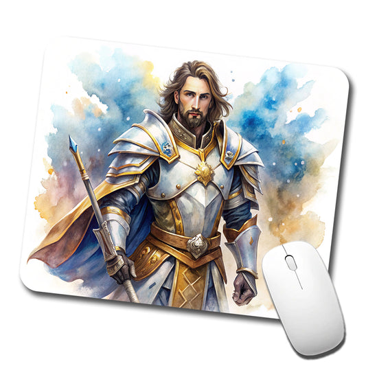Fantasy Male Paladin Warrior Watercolor Low Profile Mouse Pad Mat