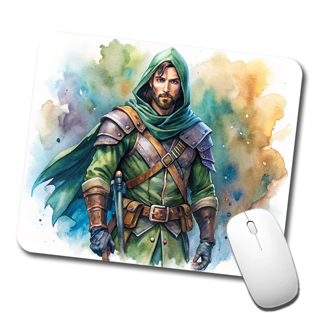 Fantasy Male Rogue Thief Watercolor Low Profile Mouse Pad Mat