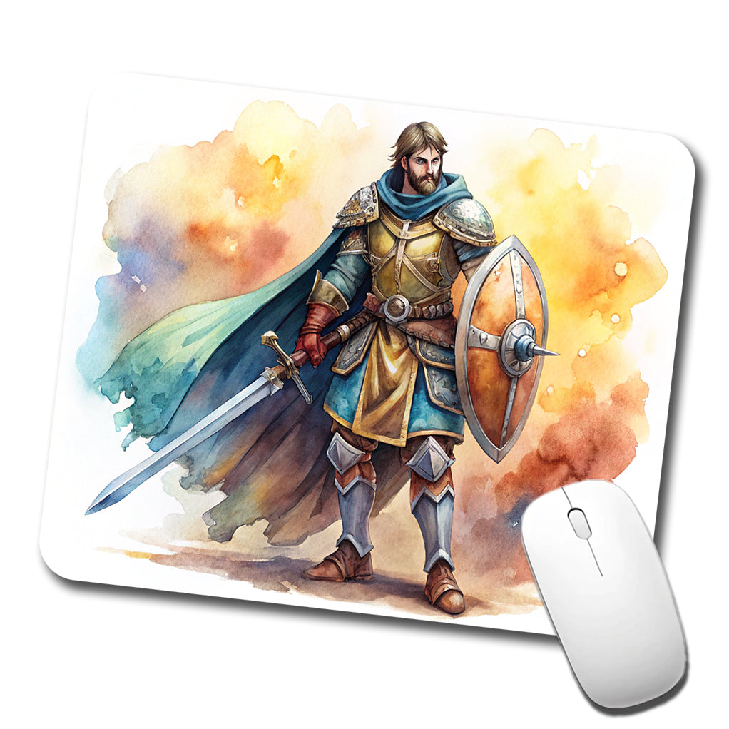 Fantasy Male Warrior Fighter With Sword And Shield Tank Low Profile Mouse Pad Mat