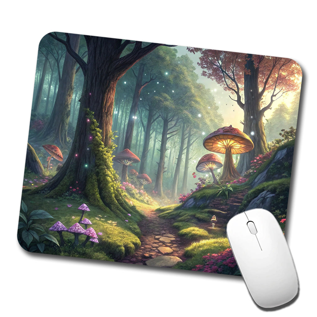 Fantasy Mushroom Forest Mystical Anime Style Low Profile Mouse Pad Mat