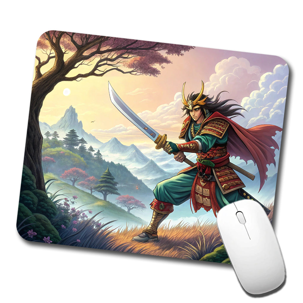 Fantasy Warrior with Sword Classic Japanese Anime Style Low Profile Mouse Pad Mat