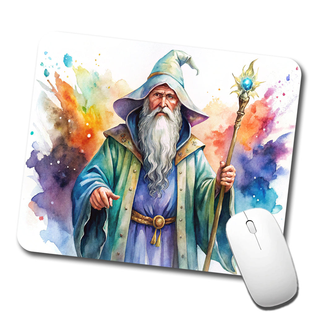 Fantasy Wizard Magician Magic User Watercolor Low Profile Mouse Pad Mat