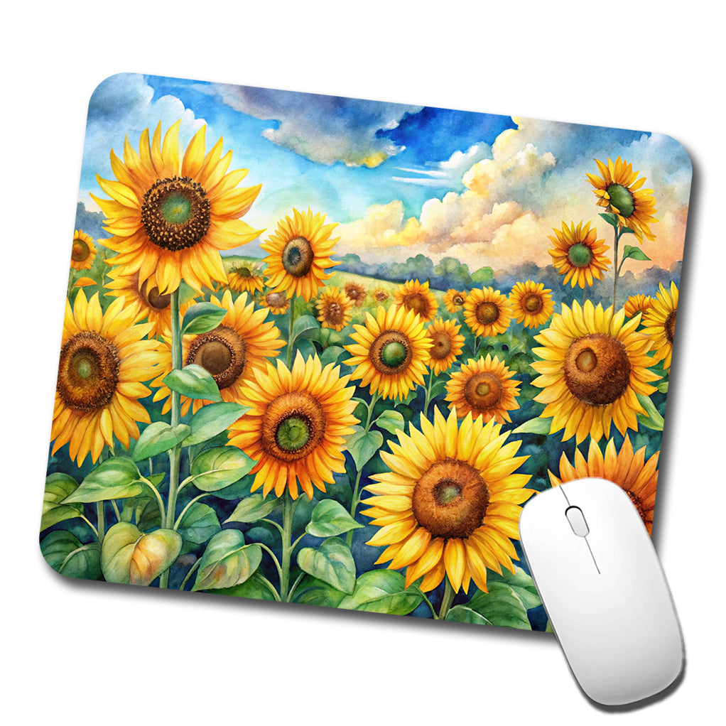 Field Of Sunflowers Watercolor Low Profile Mouse Pad Mat