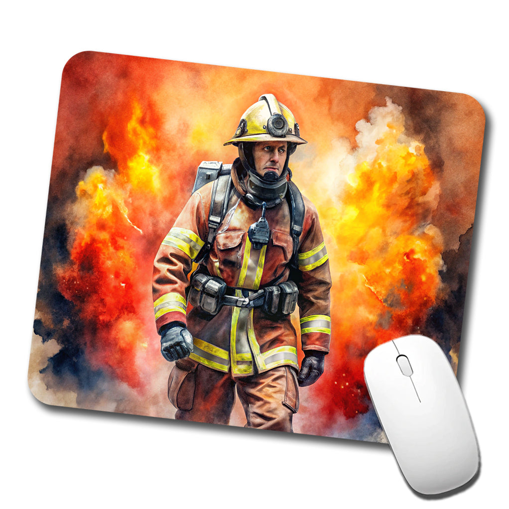 Firefighter Walking Out of Flames Watercolor Low Profile Mouse Pad Mat