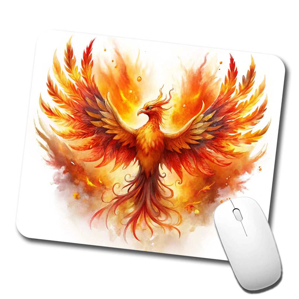 Flaming Phoenix Rising Fantasy Watercolor Low Profile Mouse Pad Mat