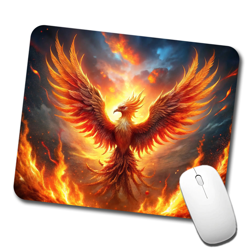 Flaming Phoenix Rising From Ashes Fantasy Bird Low Profile Mouse Pad Mat