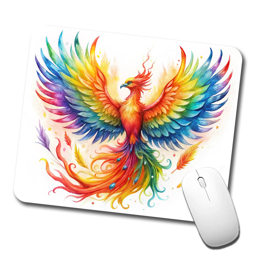 Flaming Rainbow Phoenix Rising Fantasy Watercolor Low Profile Mouse Pad Mat