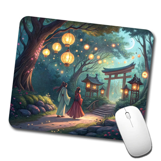 Forest Temple Entrance Torii Gate Fantasy Japanese Anime Style Low Profile Mouse Pad Mat