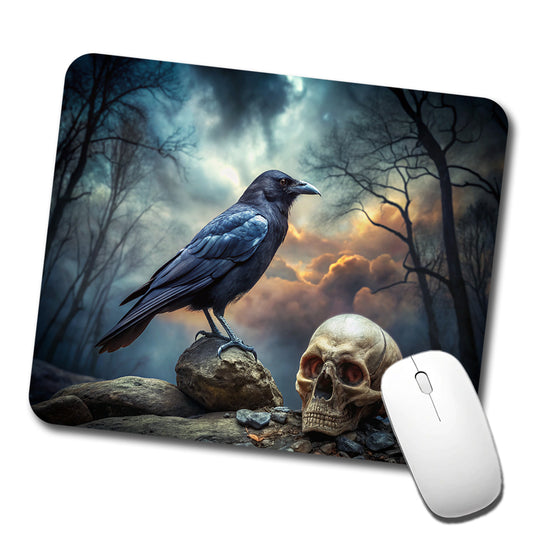 Gothic Raven Death Skull Halloween Low Profile Mouse Pad Mat