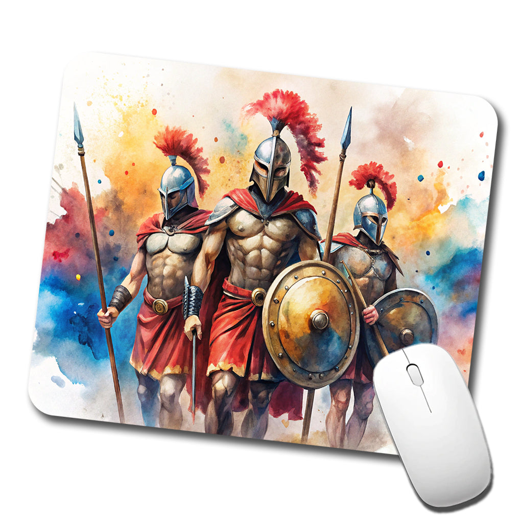 Greek Warriors Spartans Watercolor Low Profile Mouse Pad Mat