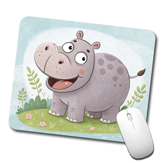 Hippo Children's Illustration Style Low Profile Mouse Pad Mat