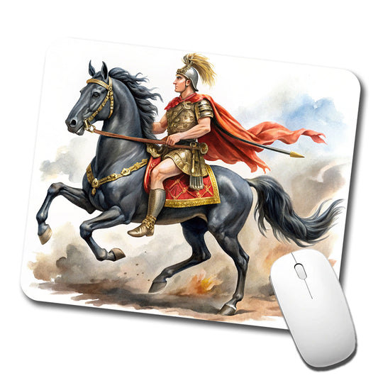 Historical Alexander The Great On His Horse Bucephalus Watercolor Low Profile Mouse Pad Mat