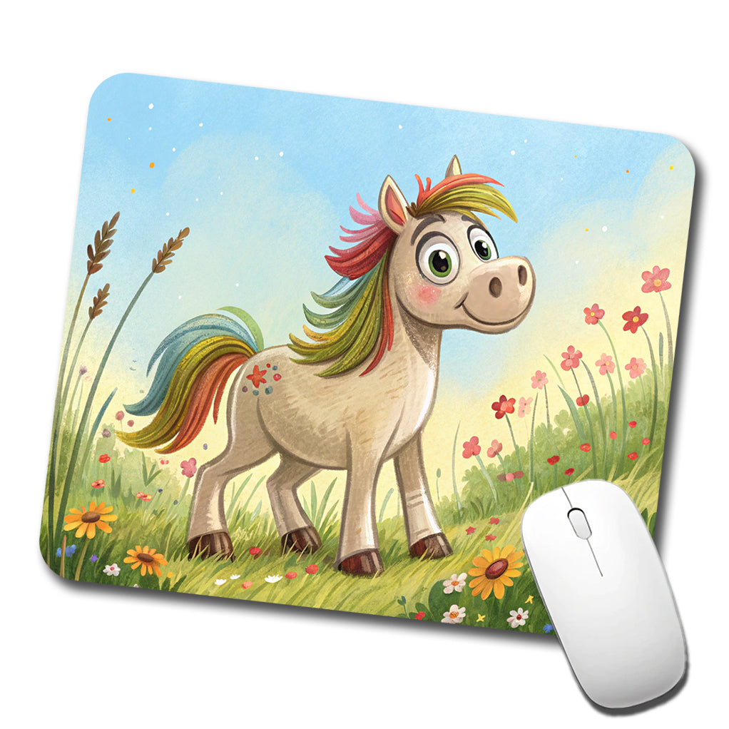 Horse Children's Illustration Style Low Profile Mouse Pad Mat