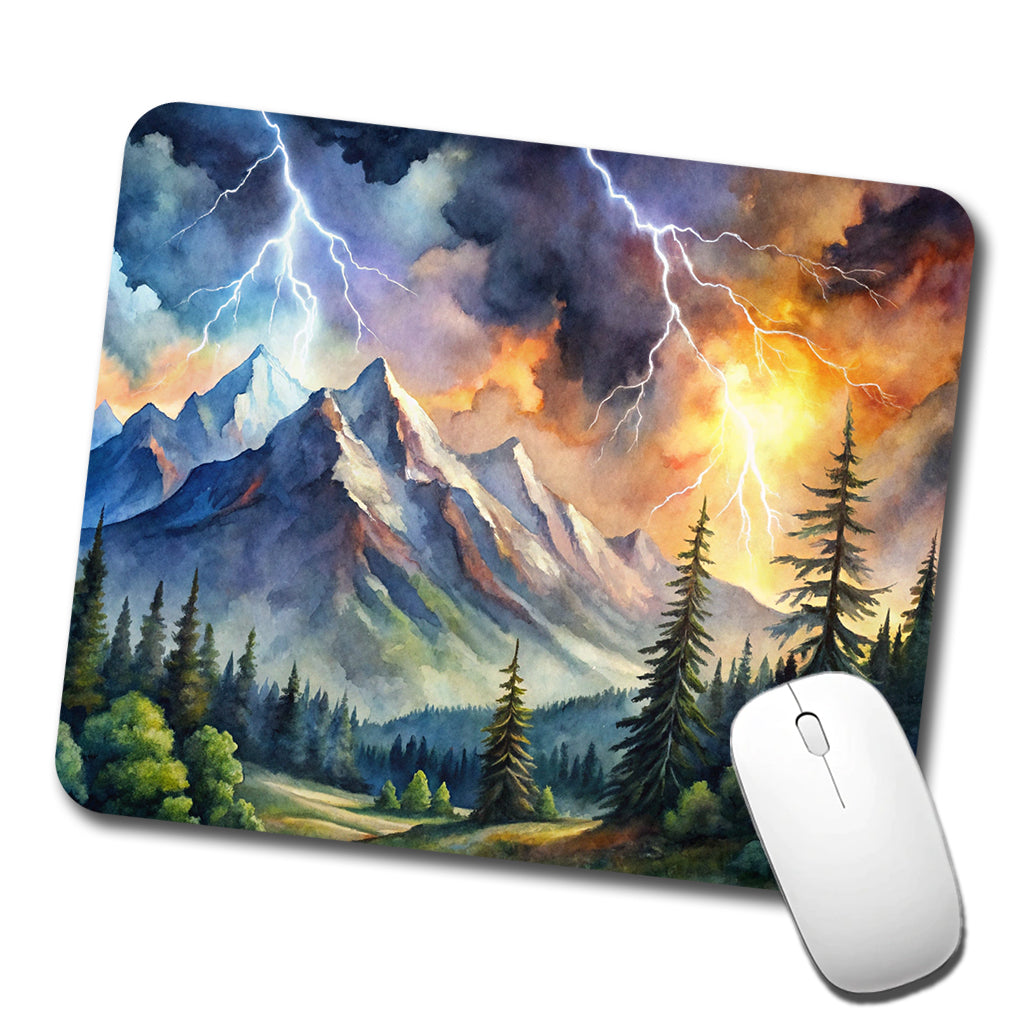 Lighting In The Mountains Watercolor Low Profile Mouse Pad Mat
