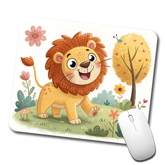Lion Children's Illustration Style Low Profile Mouse Pad Mat