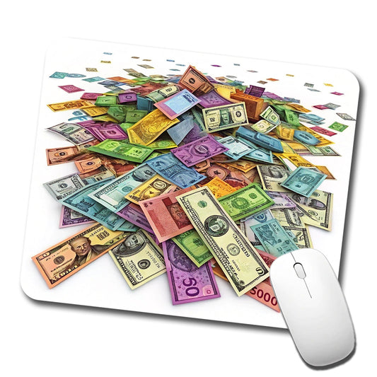 Lots of Colorful Money Monetary Bills Low Profile Mouse Pad Mat