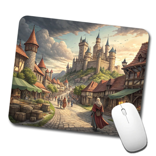 Medieval Kingdom Village with Castle Low Profile Mouse Pad Mat