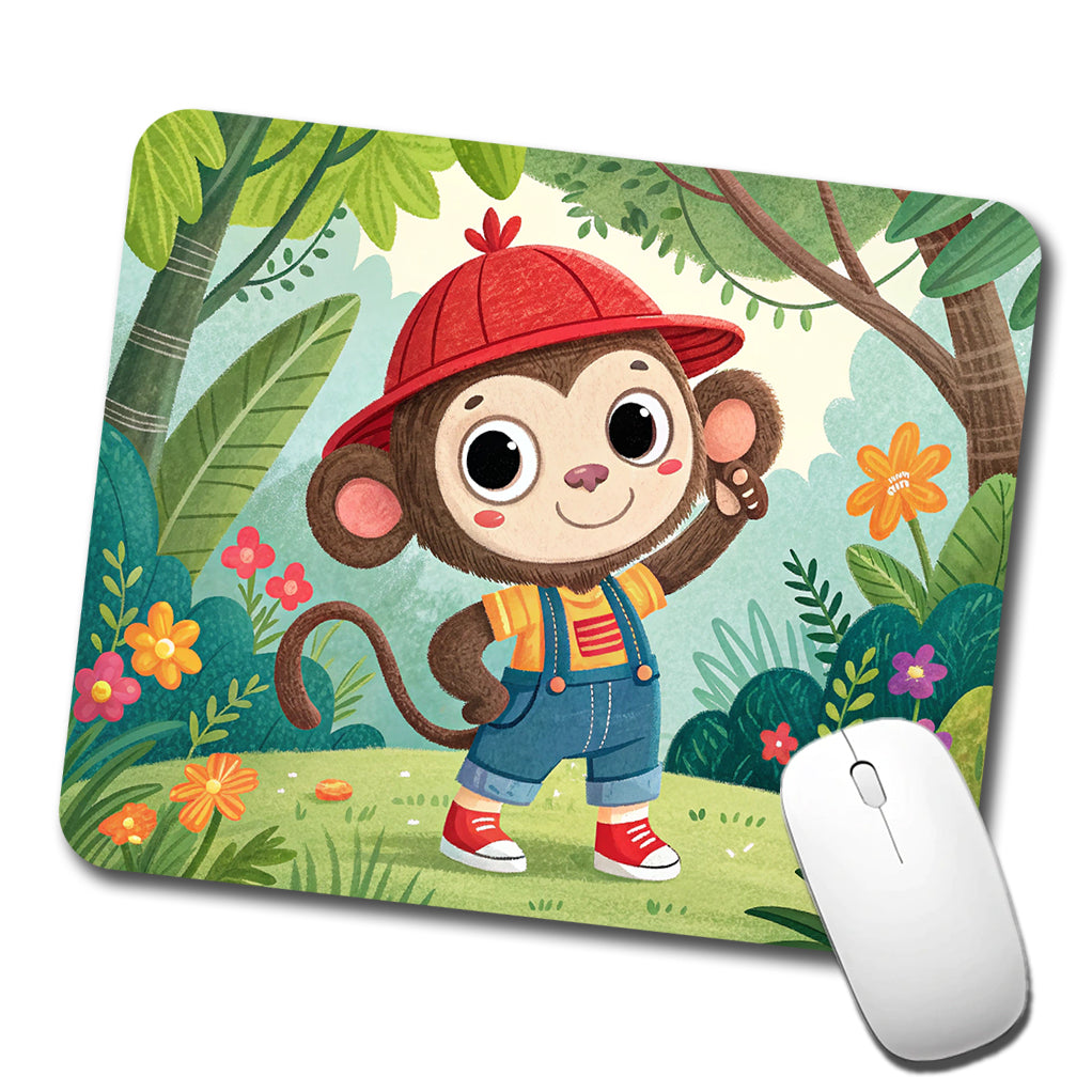 Monkey Children's Illustration Style Low Profile Mouse Pad Mat