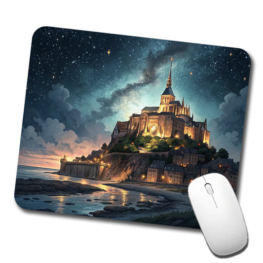 Mont Saint Michel Monastery Lit Up At Night Normandy Low Profile Mouse Pad Mat