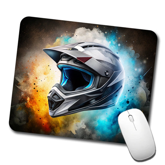 Motocross Racing Bike Helmet Black Watercolor Low Profile Mouse Pad Mat