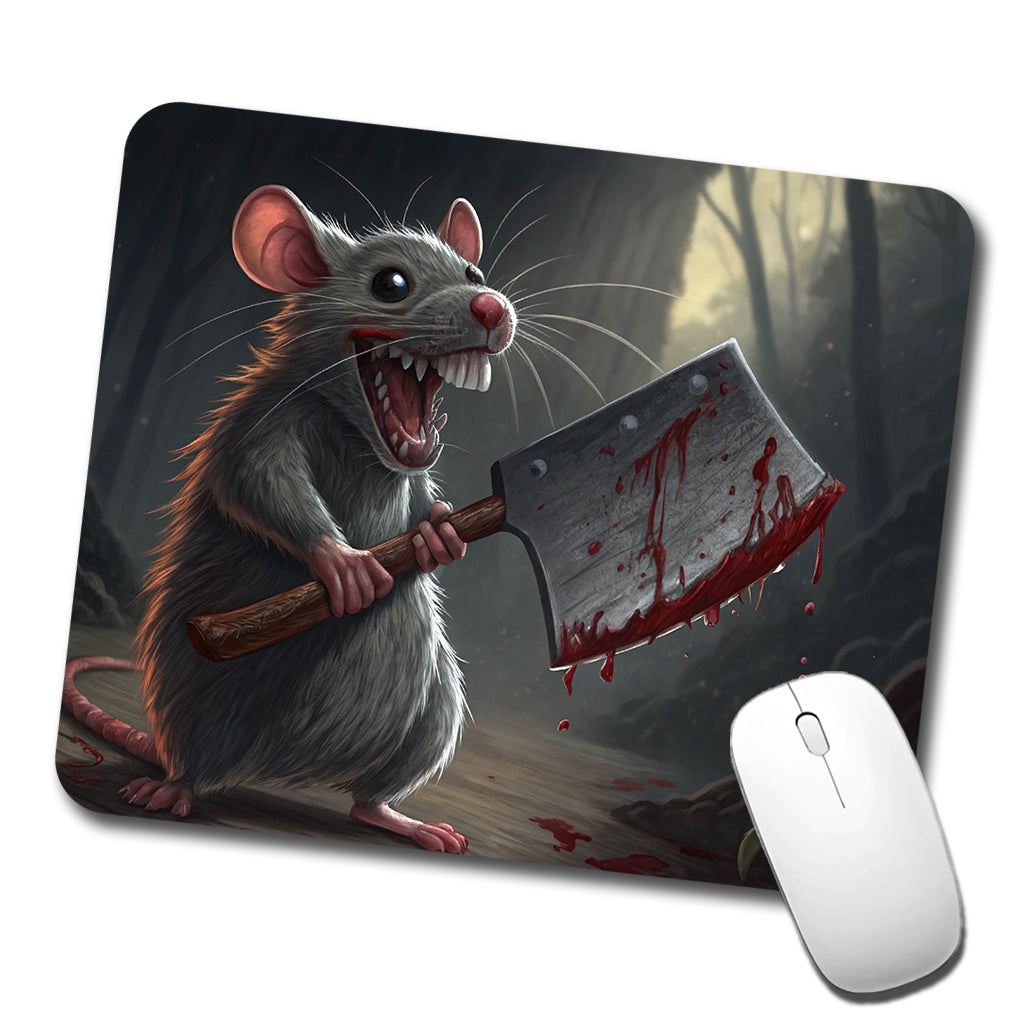 Mouse Holding A Bloody Meat Cleaver Halloween Scary Low Profile Mouse Pad Mat