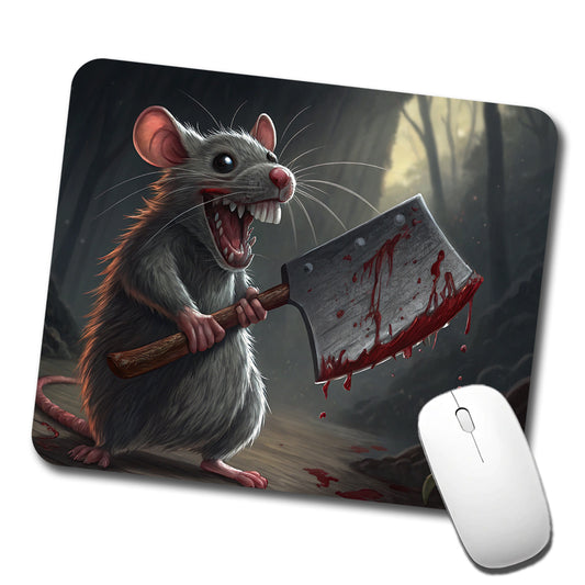 Mouse Holding A Bloody Meat Cleaver Halloween Scary Low Profile Mouse Pad Mat