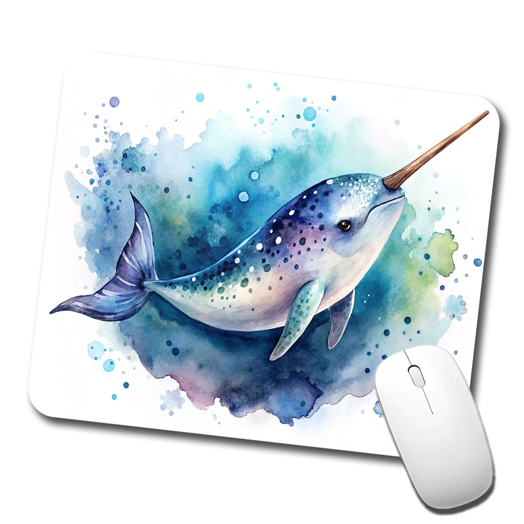 Narwhal Swimming Unicorn of the Sea Watercolor Low Profile Mouse Pad Mat